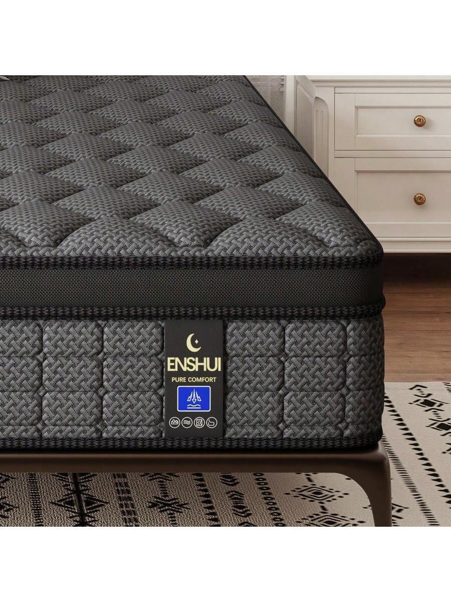 Memory Foam Mattress In A Box Queen - 12インチまたは14インチのハイブリッドマットレス（シングル、フル、クイーン、キングサイズ）– 圧迫感を軽減し、涼しさを保つジェル入りメモリーフォームとポケットコイルを使用した、箱に入ったベッド。
