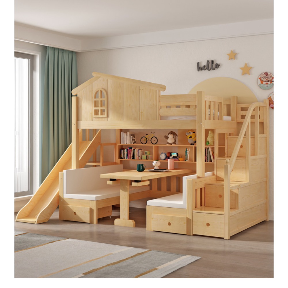 Bunk Bed With Stairs And Slide - 多機能ロフトベッド（机付き）、省スペースツインオーバーツインベッドフレーム、子供部屋家具セット