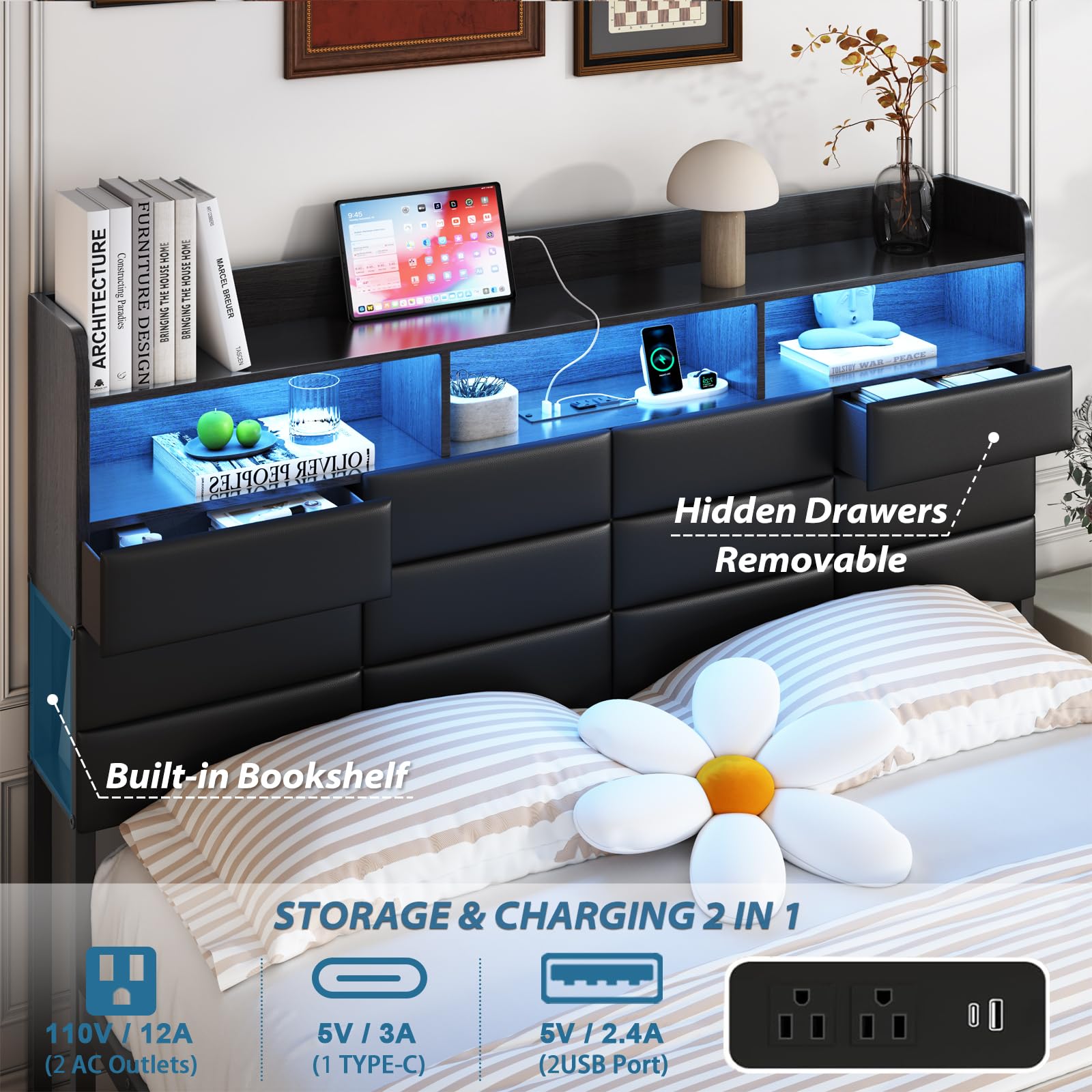 収納引き出しと充電ステーション付きのキングサイズベッドフレー - King Size Bed Frame With Storage Drawers のレビューと価格