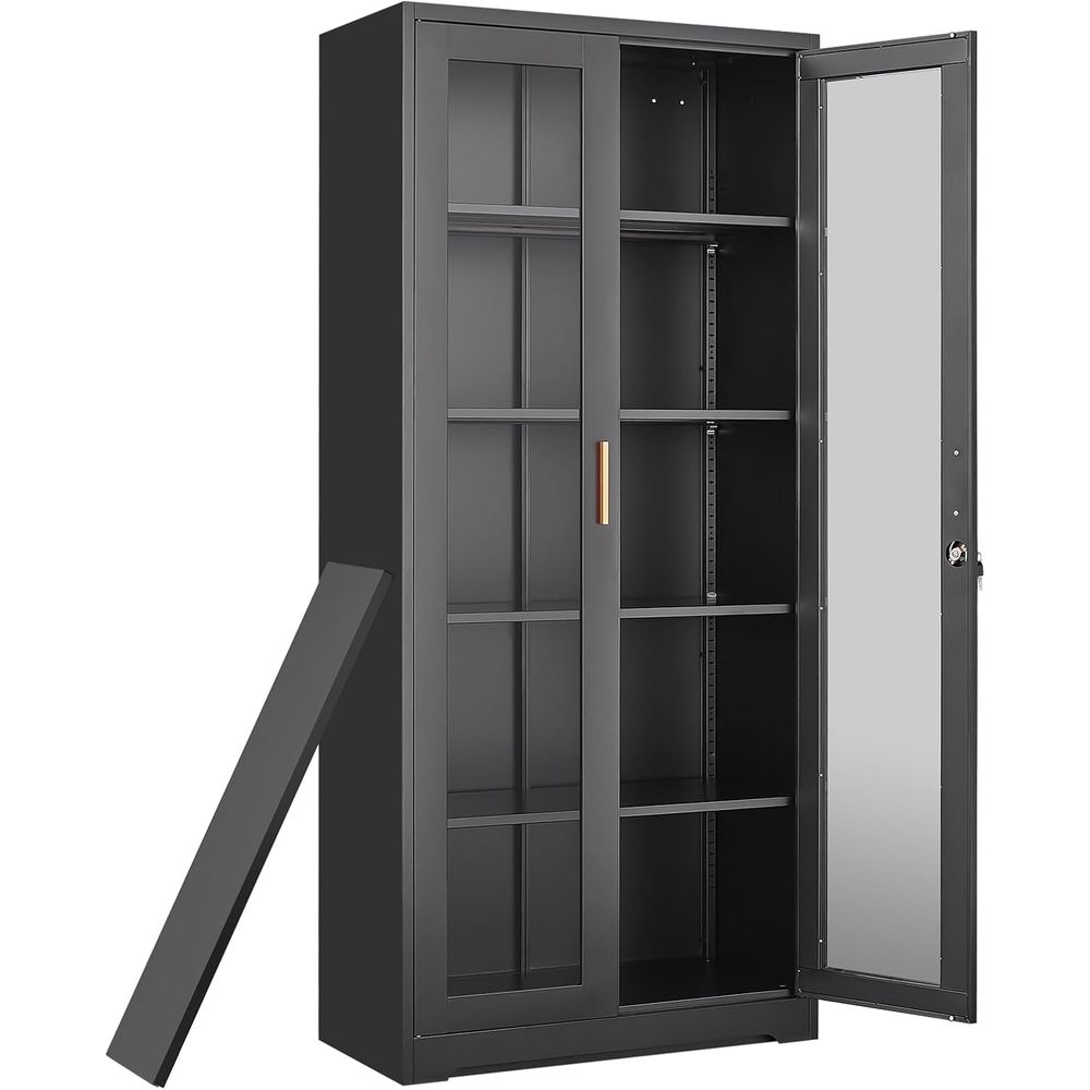 ガラス扉付きキュリオディスプレイキャビネット、高さ71インチ - Storage のレビューと価格