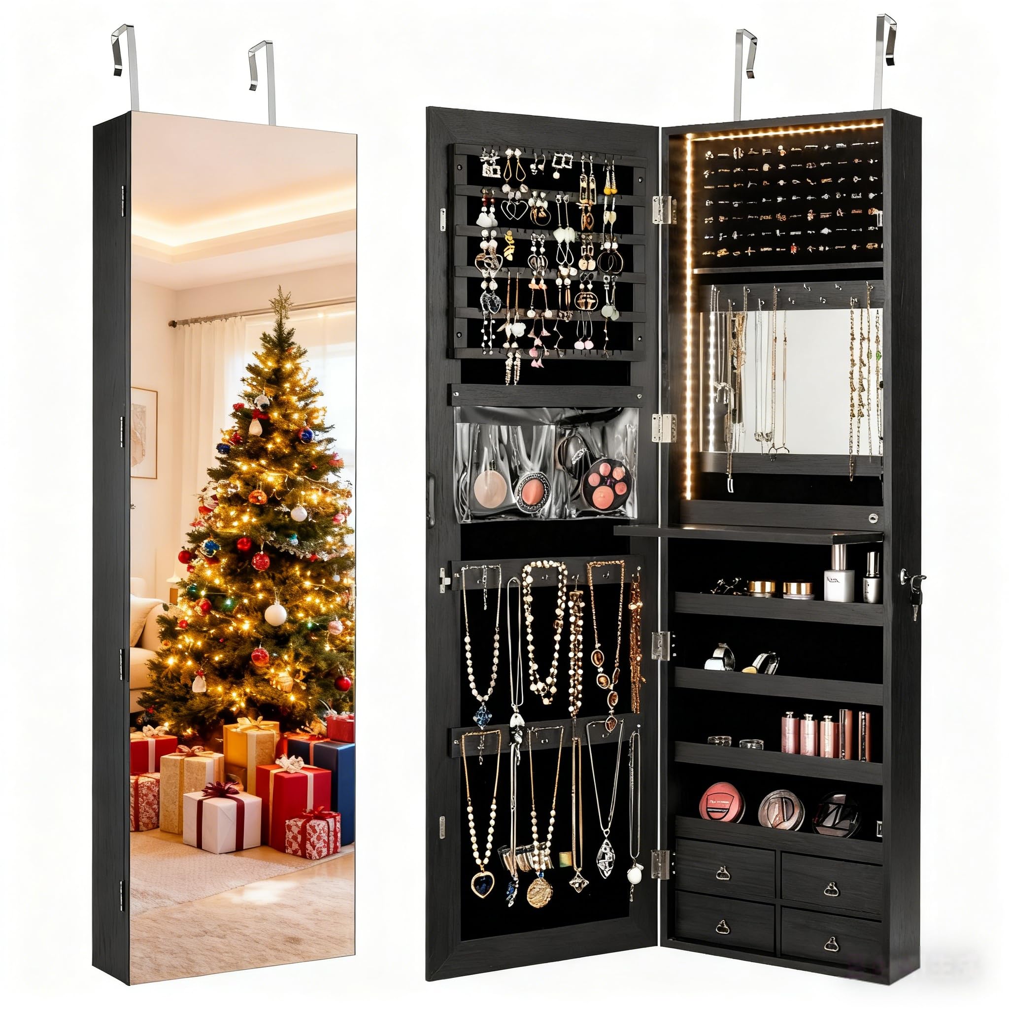 47インチLEDジュエリー収納キャビネット。収納スペース付き - Full Length Mirror Jewelry Armoire のレビューと価格