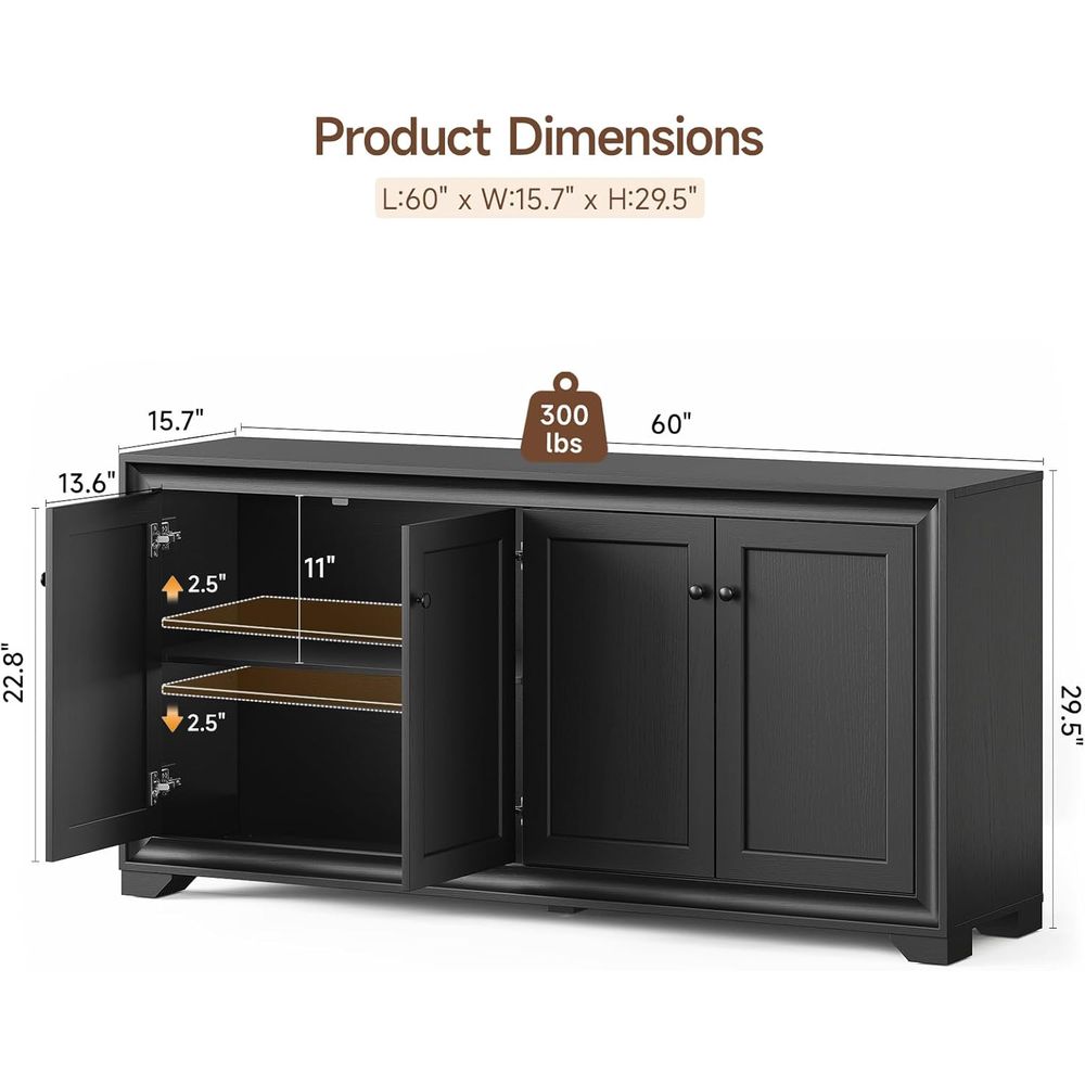 60インチの収納付きバケットキャビネット、調節可能な棚付き4 - Tables のレビューと価格